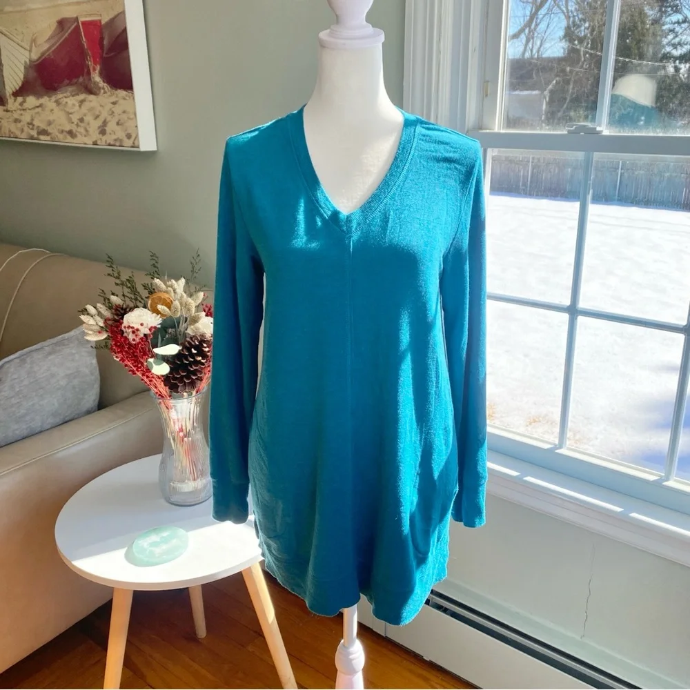 Soft Surroundings Siesta Soft Tunic V Neck‎ Pullover Size XS Blue Lagenlook